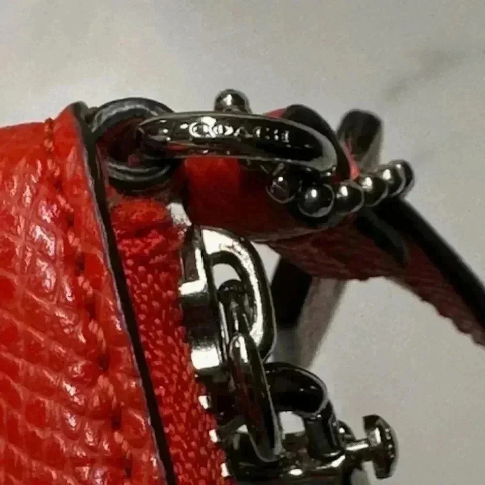 Coach Small Leather Wristlet Bag Corner Zip Purse Red Silver Logo - Picture 5 of 7